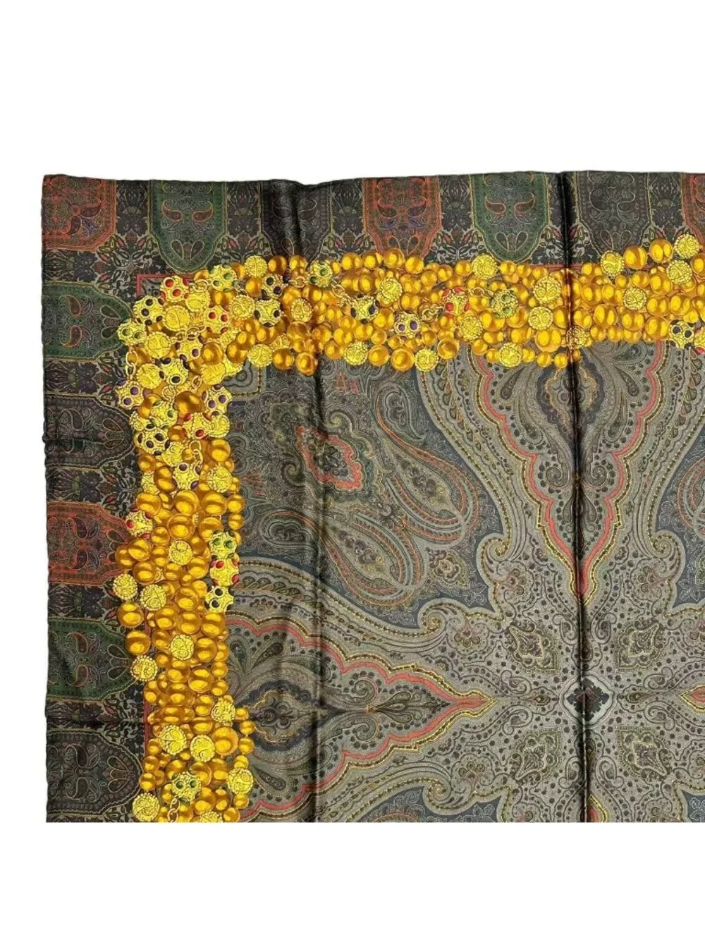 Chanel Scarf Silk Chain Gem Pattern Gold
